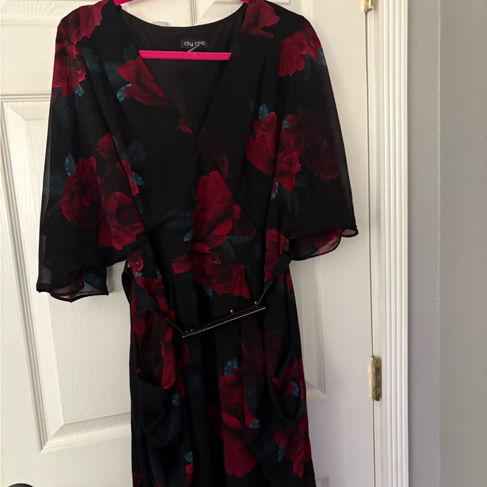 City Chic Black and Red Floral Dress